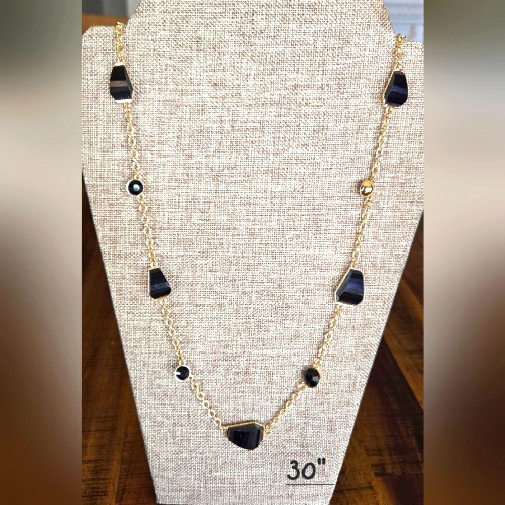 Lia Sophia 30" Black and Gold Necklace
